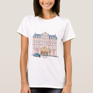 European-style Pink Hotel Illustration T-shirt 
