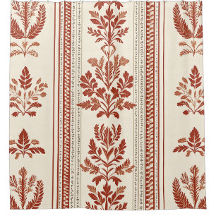 European Terracotta Toile with Botanical Stripes