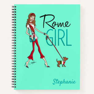 European Travel Illustration Girl in Rome Notebook