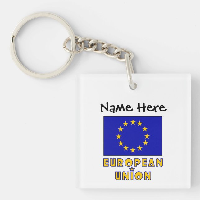 European Union and EU Flag Personalized  Keychain (Front)