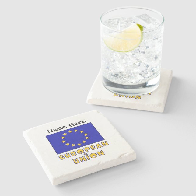 European Union and EU Flag Personalized  Stone Coaster (Side)