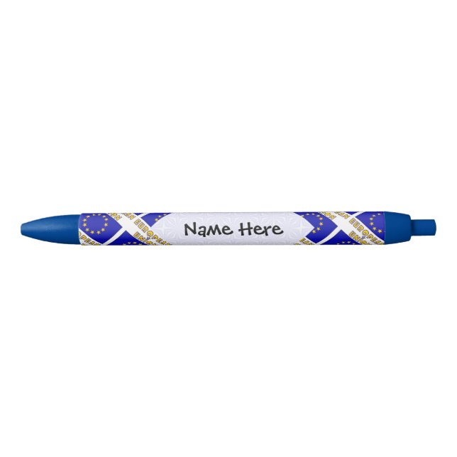 European Union and EU Flag Tiled Personalized  Black Ink Pen (Front)