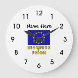 European Union and EU Flag with Your Name Large Clock