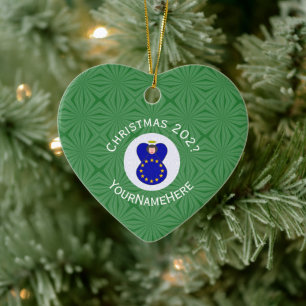 European Union Angel Christmas Name Year Heart Ceramic Ornament