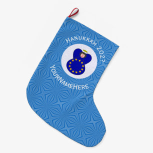 European Union Angel Hanukkah Flag Personalized Large Christmas Stocking