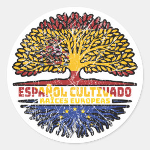 European Union EU Europe Spain Spanish Tree Roots Classic Round Sticker