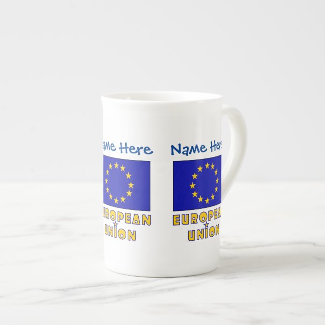 European Union EU Flag Blue Personalization  Bone China Mug (Front Right)