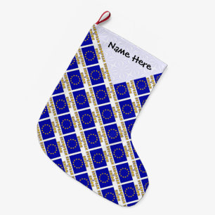 European Union EU Flag Tiled Black Personalization Large Christmas Stocking