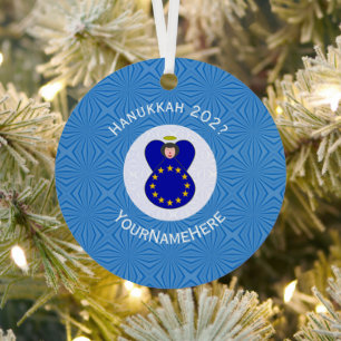 European Union Flag Hanukkah Angel Name Year Metal Ornament