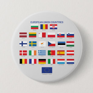 European Union Flags EU Countries  3 Inch Round Button