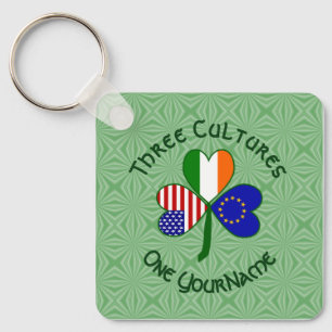 European Union Irish American Flags Shamrock Keychain