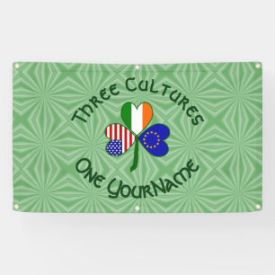 European Union Irish USA Shamrock Flag Personalize Banner
