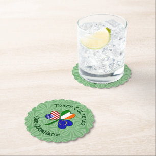 European Union Irish USA Shamrock Flag Personalize Paper Coaster