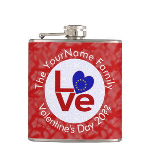 European Union Red LOVE Flag Personalized  Hip Flask