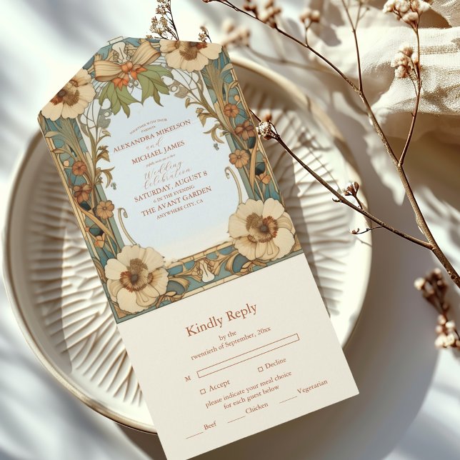 European Victorian Floral Art Nouveau Wedding  All In One Invitation (Creator Uploaded)