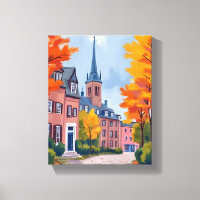 European Village Street Watercolor Travel