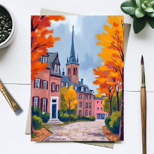 European Village Street Watercolor Travel Postcard