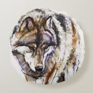 European Wolf Round Pillow
