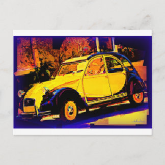 European Yellow Classic Car Postcard