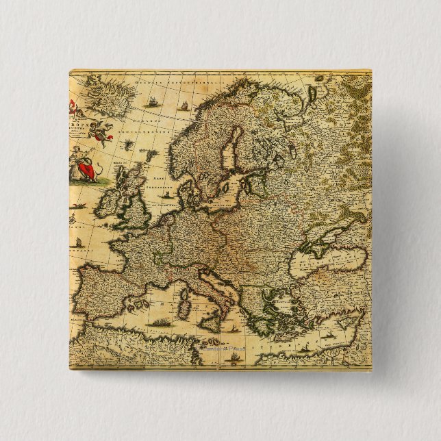 EuropePanoramic MapEurope 2 Inch Square Button (Front)