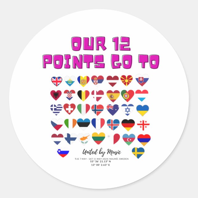 Eurovision Songcontest 2024 Unisex T-shirt Sweden  Classic Round Sticker (Front)