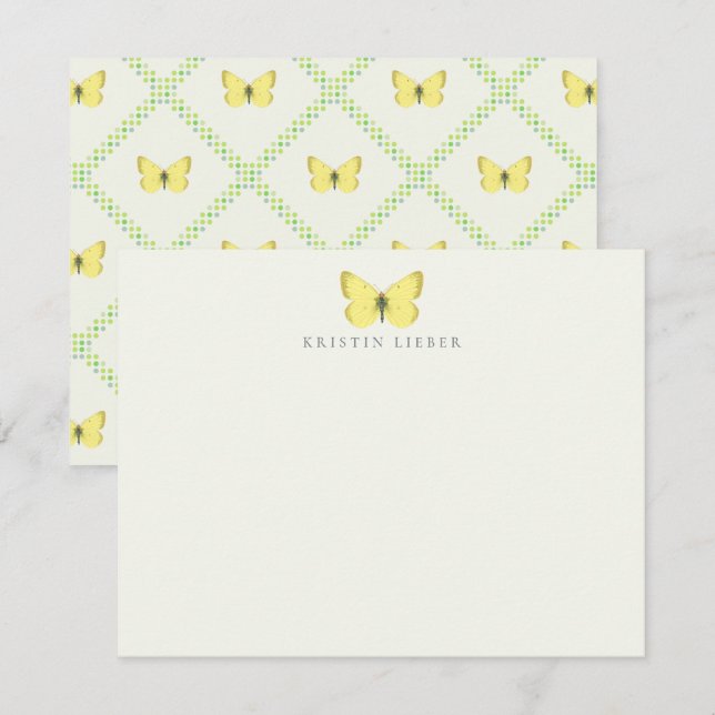 Eurymus Pelidne Yellow Butterfly Flat Note Card (Front/Back)