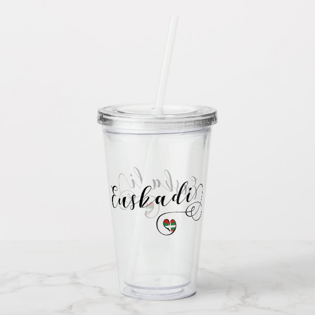 Euskadi Basque Country Flag Heart Acrylic Tumbler (Back)