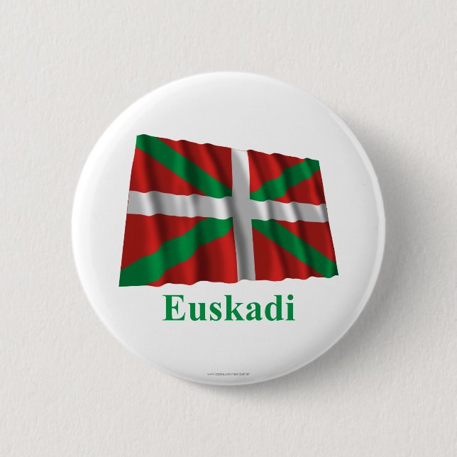 Euskadi (País Vasco) waving flag with name 2 Inch Round Button (Front)