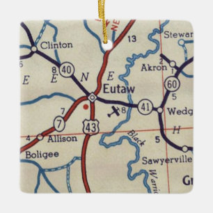 Eutaw AL Vintage Map Ceramic Ornament