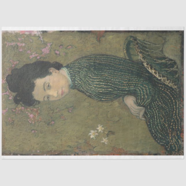 Eva Meurier in a Green Dress Decoupage Paper (Front)