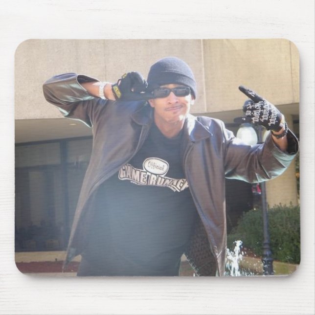 Evan in a leather jack and skull cap mouse pad (Front)