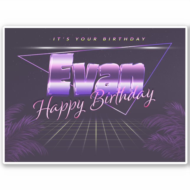 Evan Name first name purple retro sticker birthday (Front)