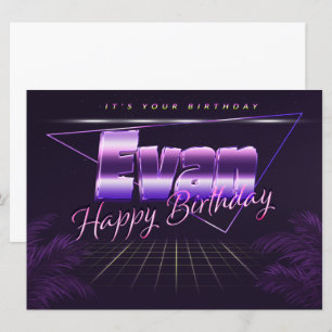 Evan Nom Prénom lila retro Carte Anniversaire