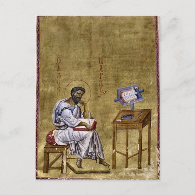Evangelist Mark Seated at His Study Byzantine Icon Postcard (Front)