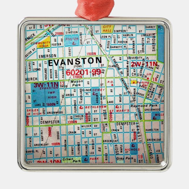 EVANSTON, IL Vintage Map Metal Ornament (Front)