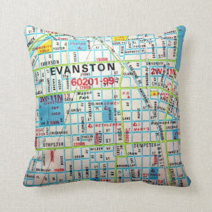 EVANSTON, IL Vintage Map Throw Pillow