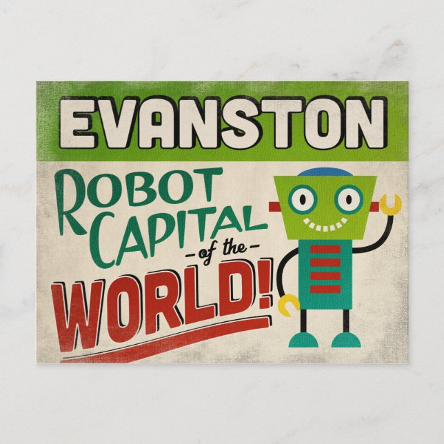 Evanston Illinois Robot - Funny Vintage Postcard (Front)