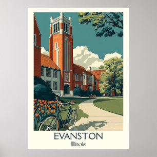 Evanston Illinois Vintage University Campus Art Poster