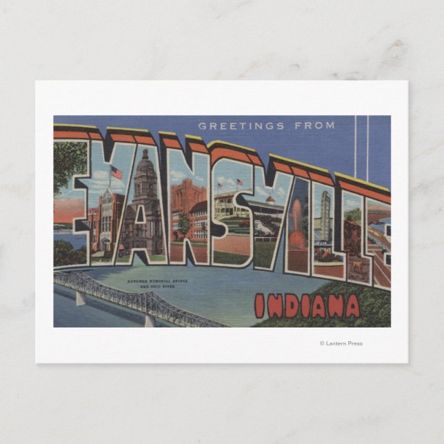 Evansville, Indiana - Large Letter Scenes Postcard (Front)