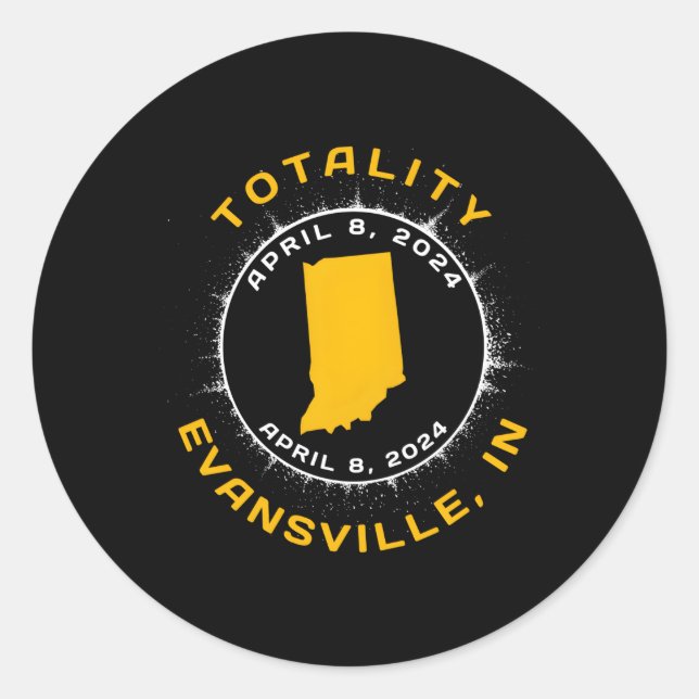 Evansville Indiana Solar Eclipse April 8 2024 Tota Classic Round Sticker (Front)