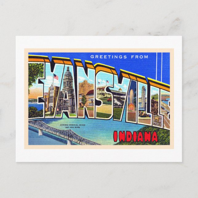 Evansville Indiana Vintage Large Letter Postcard (Front)