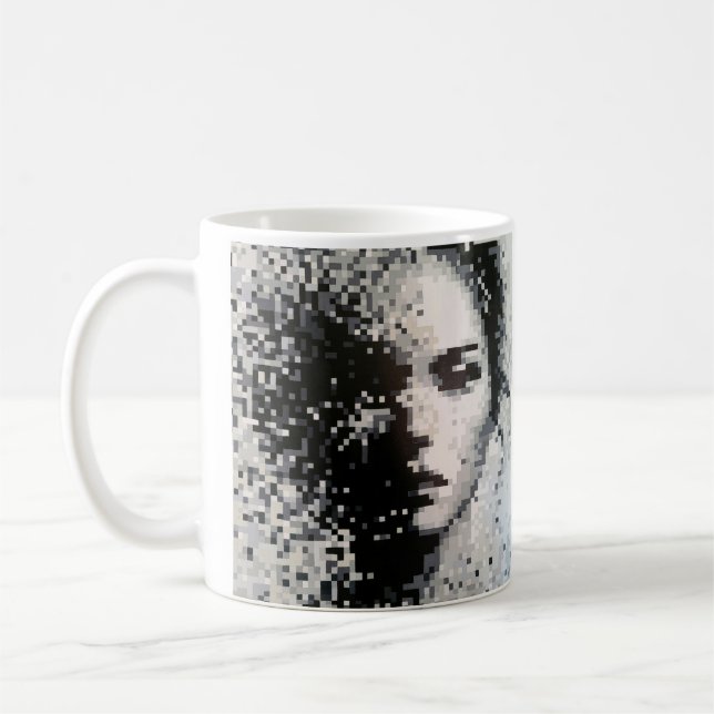 Evaporation Black and White Pixel Art Portrait Coffee Mug (Left)