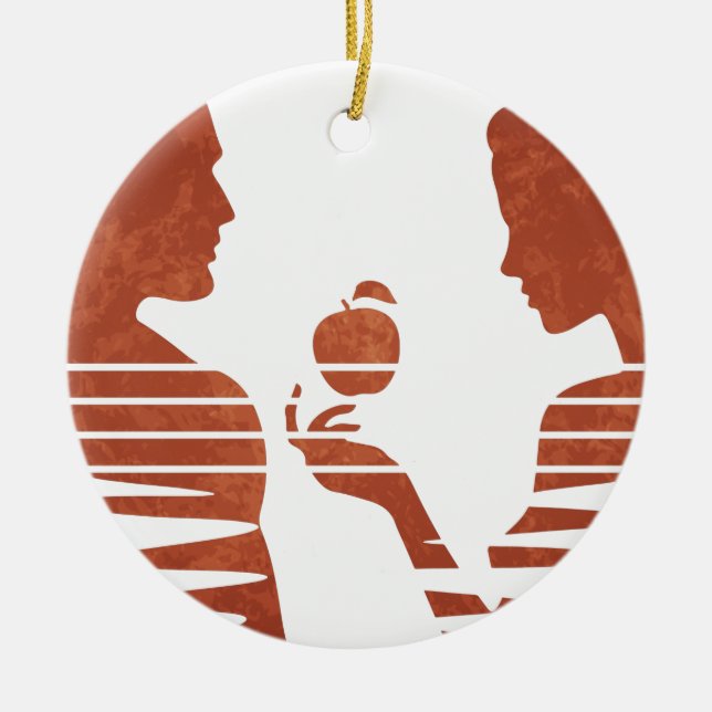 Eve Hands An Apple To Adam, Grunge Version 3/3 Ceramic Ornament (Front)