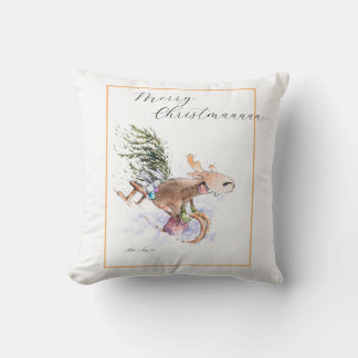 EVE Painted Christmas  Reindeer and bunny Throw Pillow