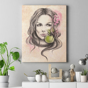 Eve Woman portrait with apple Wrapped canvas