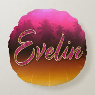 Evelin Vorname Name golden pink Kissen Round Pillow