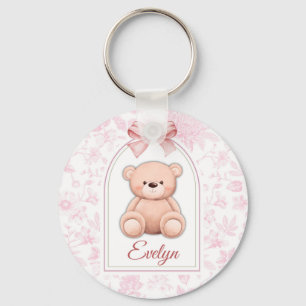 Evelyn   Custom Pink Teddy Bear Nursery Design  Keychain
