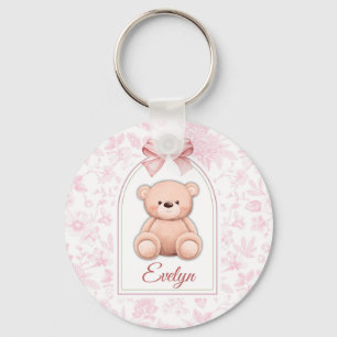 Evelyn   Custom Pink Teddy Bear Nursery Design  Keychain