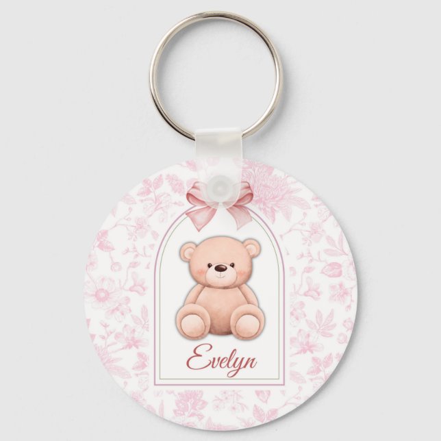 Evelyn | Custom Pink Teddy Bear Nursery Design  Keychain (Front)