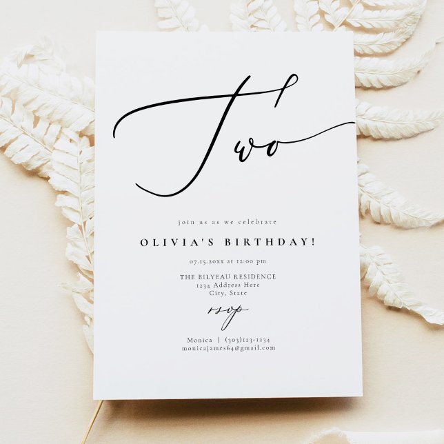 EVELYN Elegant Calligraphy Script 2nd Birthday Inv Invitation (Creator Uploaded)